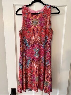 Anne Klein Pink Paisley Sleeveless Mini Dress with Turquoise Accents